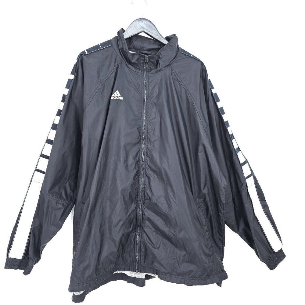Vintage 90s Y2K Adidas Jacket Black White Windbreaker Baggy Nylon Men Size 3XL